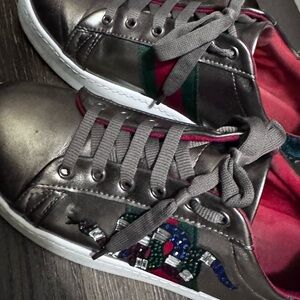 Metallic Sneakers with Embroidered Design